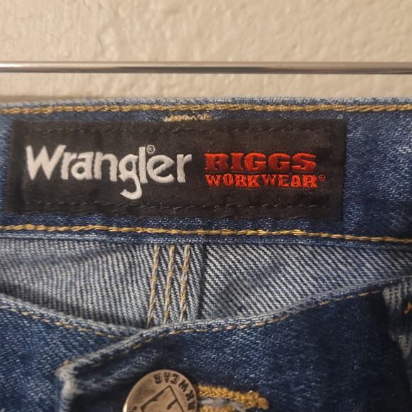 Wrangler Riggs Workwear Mens 36 Straight Leg Carpenter Jeans Dark Wash Utility - Picture 3 of 10